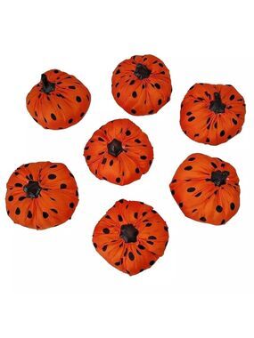 Orange Polka Dot Satin Pumpkin Set - Festive Home Holiday Décor